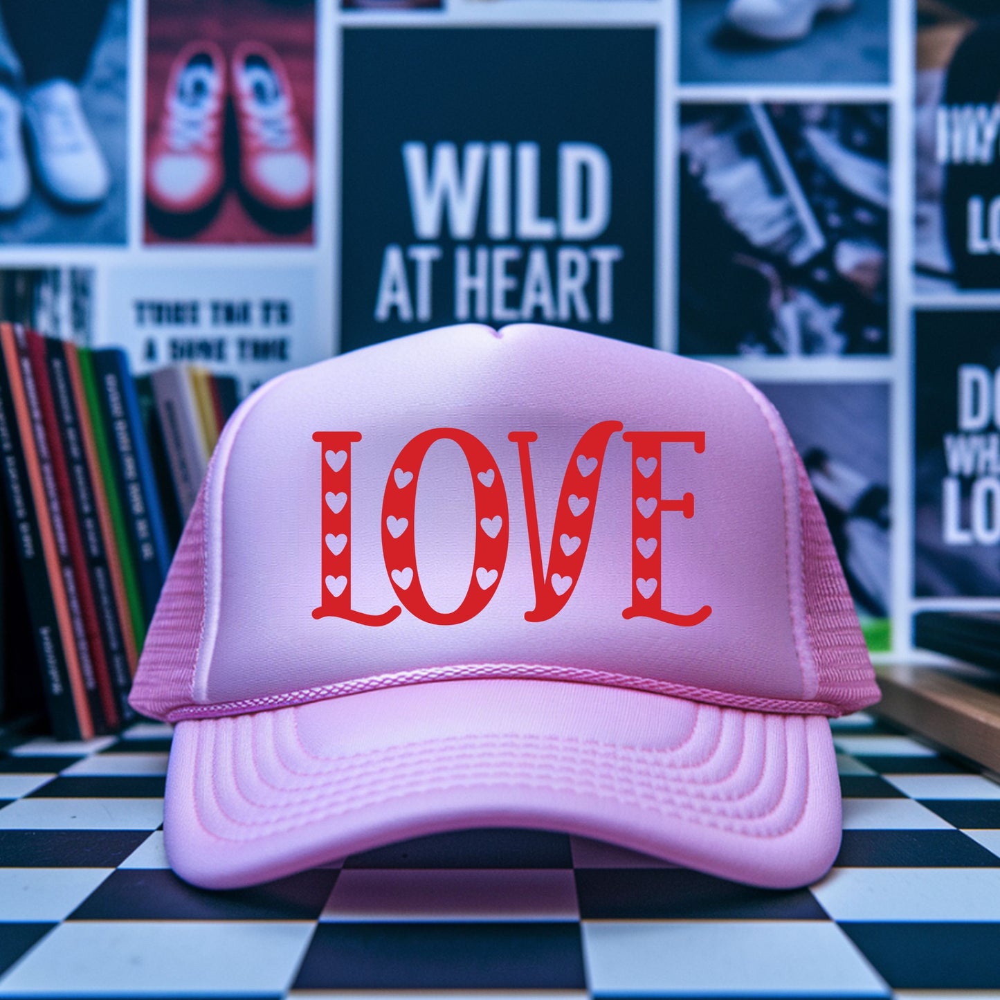 LOVE WITH HEARTS TRUCKER HAT