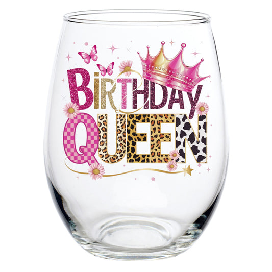 BIRTHDAY QUEEN STEMLESS WINE GLASS