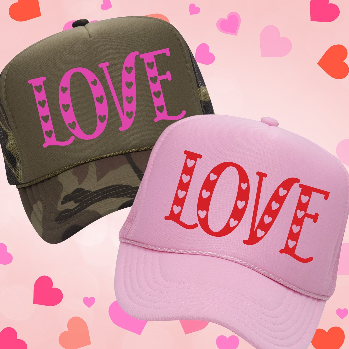 LOVE WITH HEARTS TRUCKER HAT