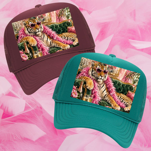 CHAMPAGNE TIGER TRUCKER HAT
