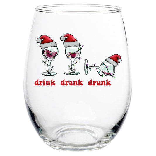 DRINK DRANK DRUNK STEMLESS WINE GLASS