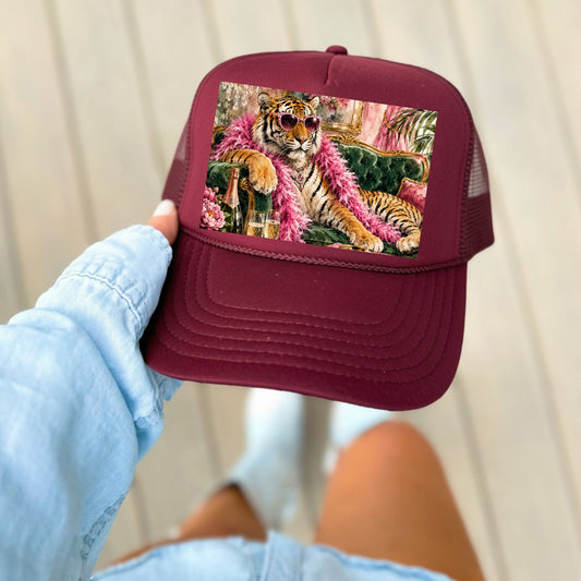 CHAMPAGNE TIGER TRUCKER HAT