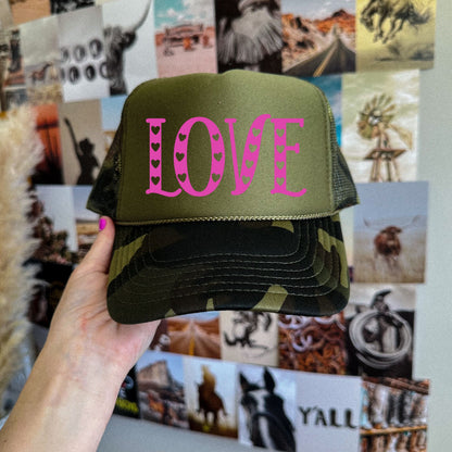 LOVE WITH HEARTS TRUCKER HAT