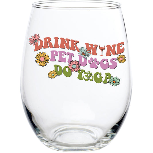 DRINK WINE PET DOGS DO YOGA STEMLESS WINE GLASS