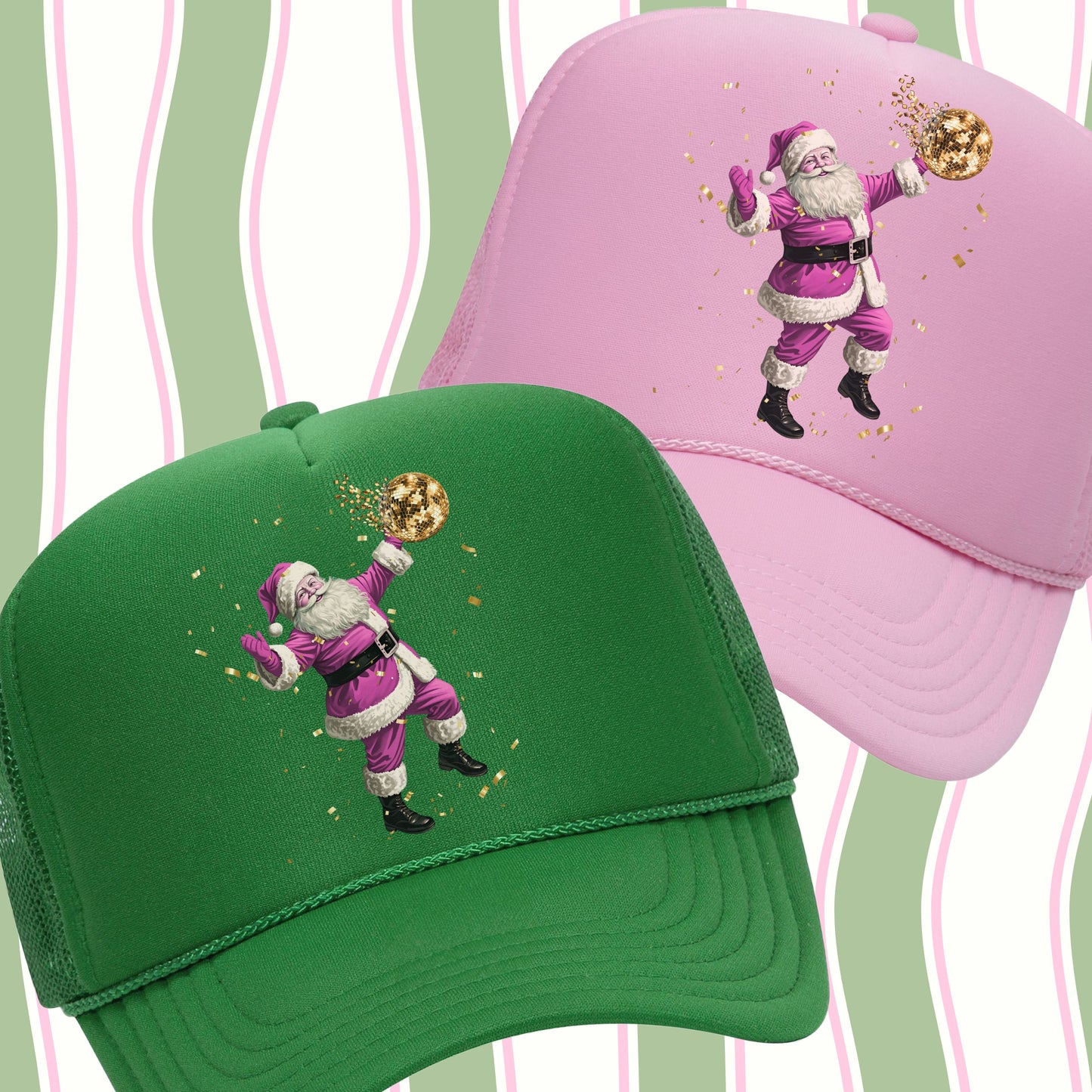 PINK DISCO SANTA TRUCKER HAT