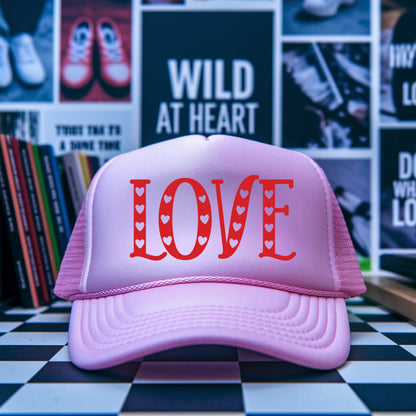 LOVE WITH HEARTS TRUCKER HAT