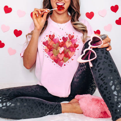 FAUX GLITTER HEART TEE