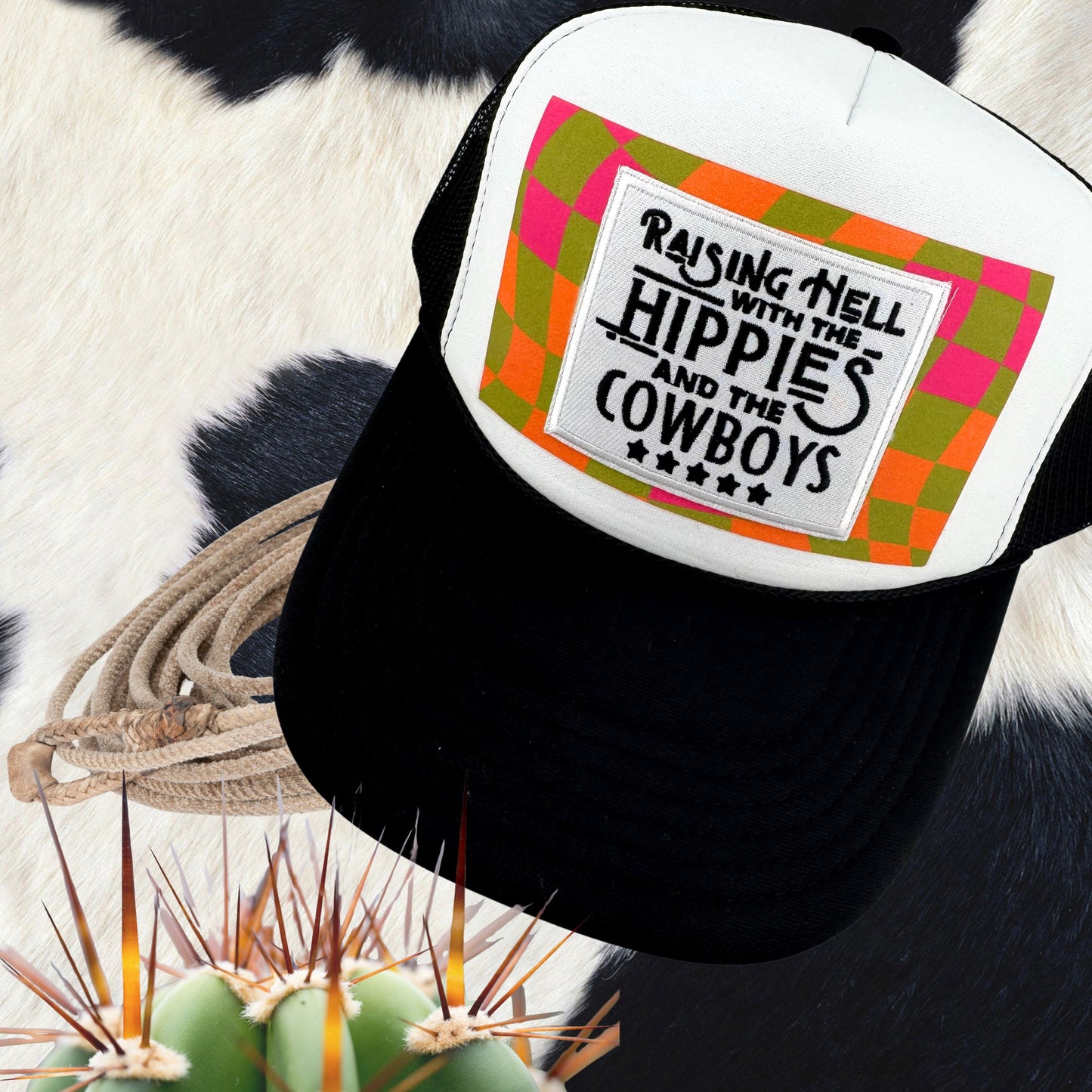HIPPIES & COWBOYS TRUCKER HAT