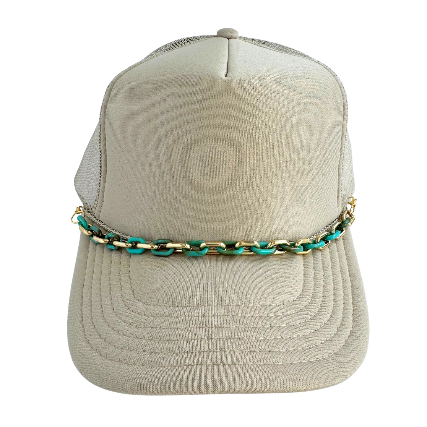 TRUCKER HAT CHAIN- TURQUOISE/GOLD ACRYLIC CHAIN