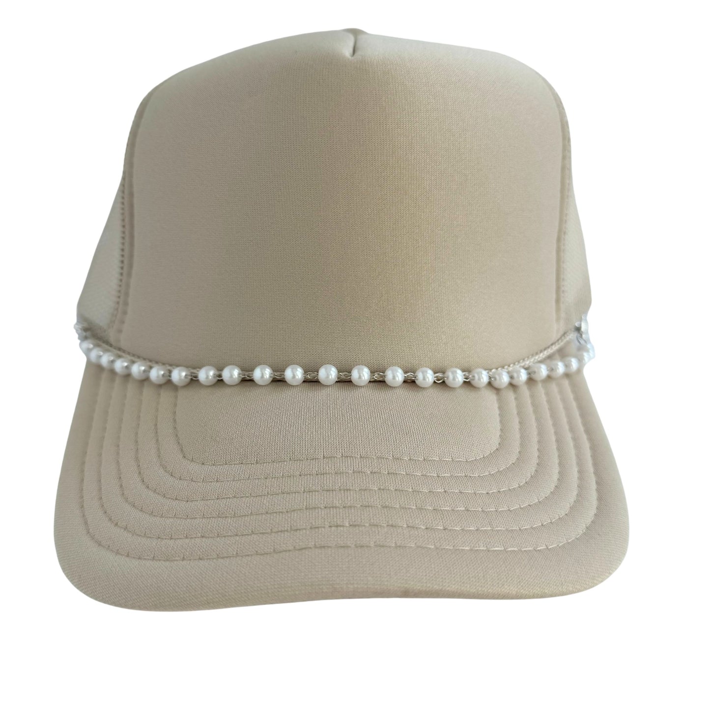 TRUCKER HAT CHAIN- WHITE PEARL & SILVER