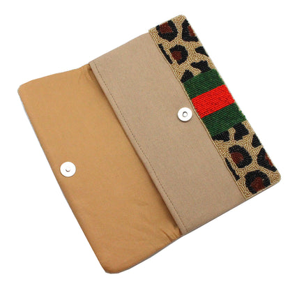 LEOPARD STRIPE BEADED CLUTCH