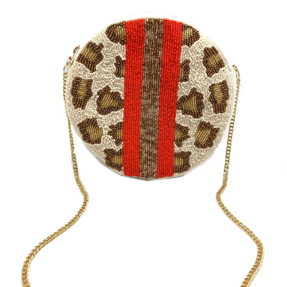 LEOPARD RED STRIPE ROUND BEADED BAG